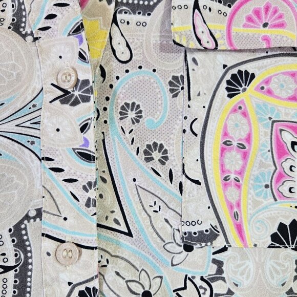 Calvin Klein Multicolor Abstract Paisley Roll Tab Sleeve Button-Up Shirt Boho - Picture 5 of 8